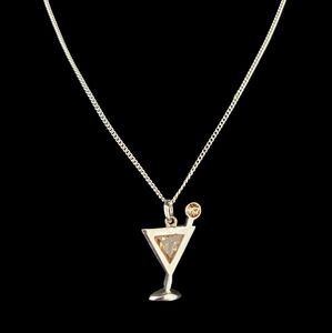 Silver Martini Pendant Necklace 18"